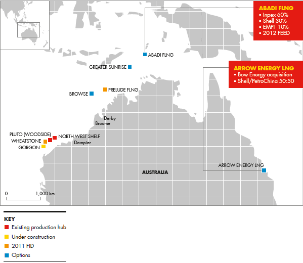 Australian and Indonesian LNG – New, potential, existing hubs and production under construction (map)