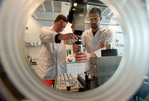 Testing chemical compositions for injection into oil fields to boost recovery. (photo)