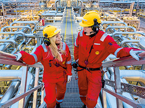 Shell employees working at the Ormen Lange gas processing plant, Norway (photo)