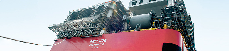 Prelude floating liquefied natural gas facility under construction in the Samsung Heavy Industries yard, Geoje, South Korea (photo)
