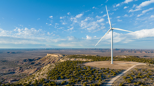 Wind turbine on vast open Texas landsape
