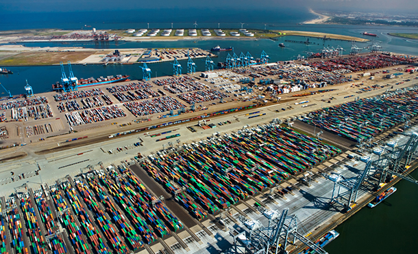 Aerial view of a freight port