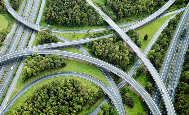 Aerial view of a highway intersection in Germany