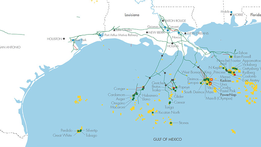 Map showing facilities, oil and gas fields and pipelines and concession licences in North America (map)