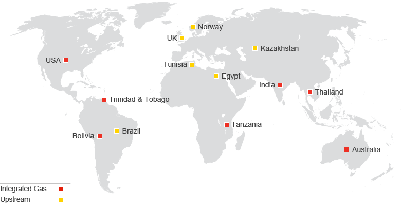 Countries with assets acquired from BG (map)