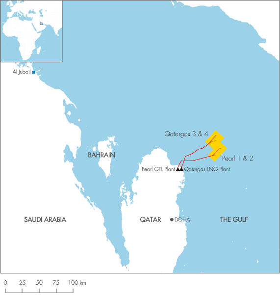 Qatar and Saudi Arabia (map)