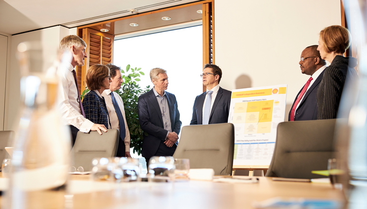 Members of the Safety, Environment and Sustainability Committee discuss safety and assurance with Shell senior managers during a meeting in The Hague (photo)