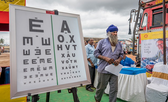 A truck driver registering for his eye test, Eye Camps India 2019 (photo)