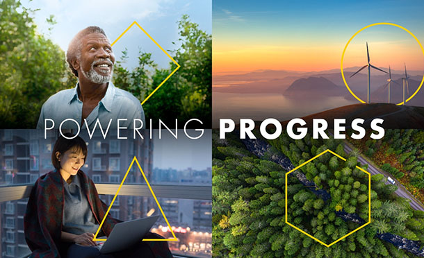 Four images and icons representing the Shell powering progress strategy (photo)