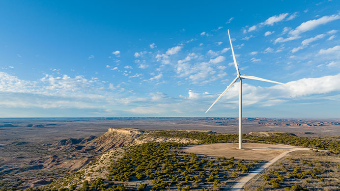 A Shell graphic highlighting sustainability, with wind turbines, solar panels, and the goal of net-zero emissions (photo)