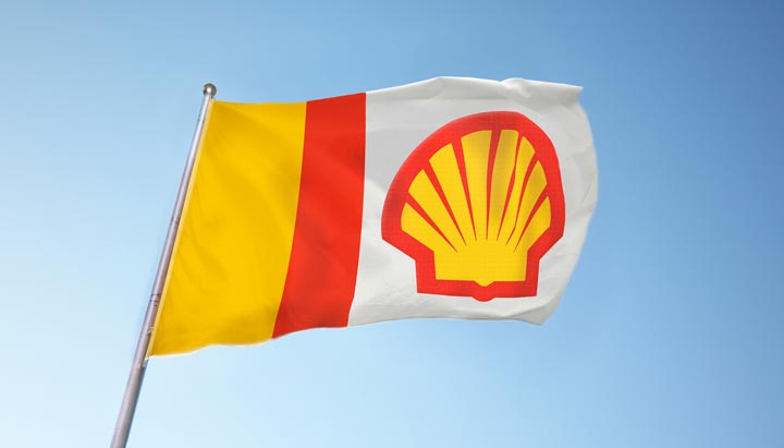 Royal Dutch Shell-branded flag with pecten (photo)